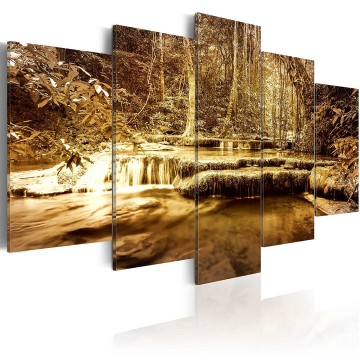Canvas 5 luik schilderij waterval bos 3 240 x 112 cm c b 0036 b n