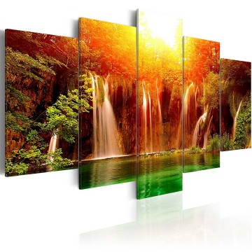 Canvas 5 luik schilderij waterval oranje 240 x 112 cm 9050037