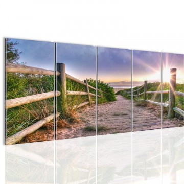 Canvas 5 luik schilderij weg naar het strand2 220 x 80 cm 604412