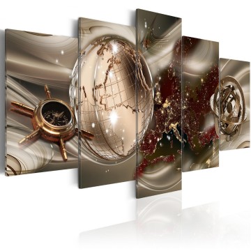 Canvas 5 luik schilderij wereldbol 1 240 x 112 cm 0030 b n