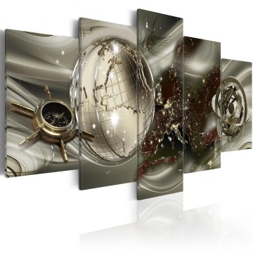 Canvas 5 luik schilderij wereldbol 2 240 x 112 cm 0030 b n