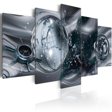 Canvas 5 luik schilderij wereldbol 3 240 x 112 cm 0030 b n