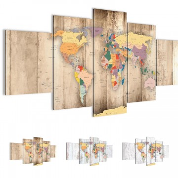 Canvas 5 luik schilderij wereldkaart 1 200 x 100 cm 108751