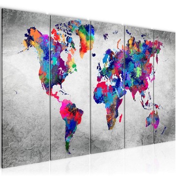 Canvas 5 luik schilderij wereldkaart 11 220 x 80 cm 013355