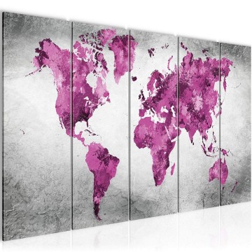 Canvas 5 luik schilderij wereldkaart 12 220 x 80 cm 013355