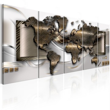 Canvas 5 luik schilderij wereldkaart 19 240 x 90 cm ka 0240 bn