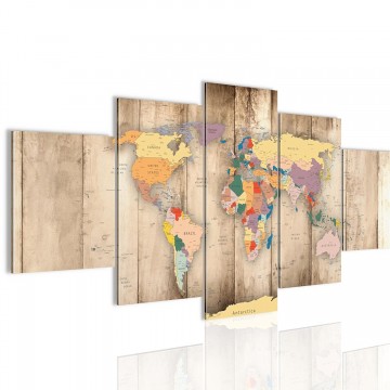 Canvas 5 luik schilderij wereldkaart 2 200 x 100 cm 108751