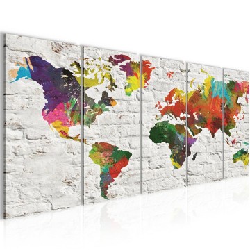 Canvas 5 luik schilderij wereldkaart 2 220 x 80 cm 106955