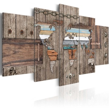 Canvas 5 luik schilderij wereldkaart 20 240 x 112 cm ka 0035 bn