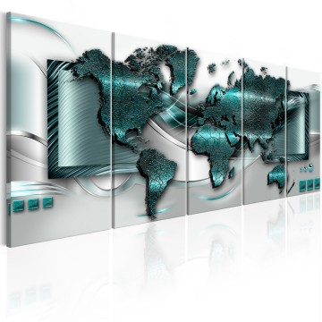 Canvas 5 luik schilderij wereldkaart 20 240 x 90 cm ka 0240 bn
