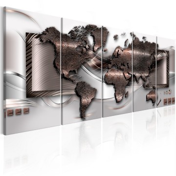 Canvas 5 luik schilderij wereldkaart 21 240 x 90 cm ka 0240 bn