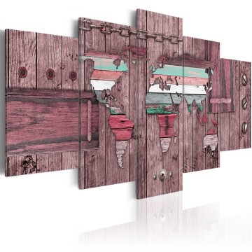 Canvas 5 luik schilderij wereldkaart 22 240 x 112 cm ka 0035 bn