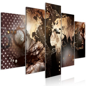 Canvas 5 luik schilderij wereldkaart 240 x 112 cm k a 10018 b a