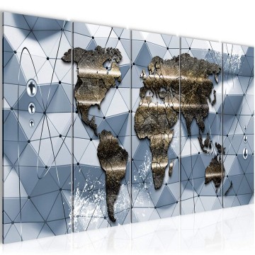 Canvas 5 luik schilderij wereldkaart 26 220 x 80 cm 005255
