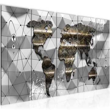 Canvas 5 luik schilderij wereldkaart 27 220 x 80 cm 005255