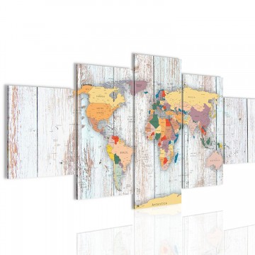Canvas 5 luik schilderij wereldkaart 3 200 x 100 cm 108751