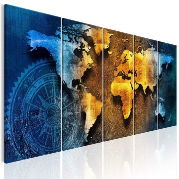 Canvas 5 luik schilderij wereldkaart 32 240 x 90 cm decomonkey