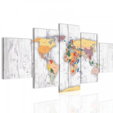 Canvas 5 luik schilderij wereldkaart 4 200 x 100 cm 108751