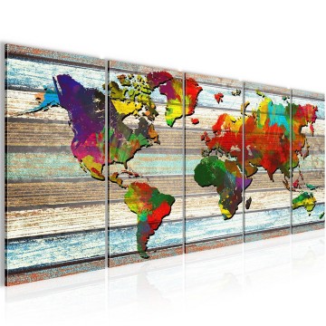 Canvas 5 luik schilderij wereldkaart 4 220 x 80 cm 105455