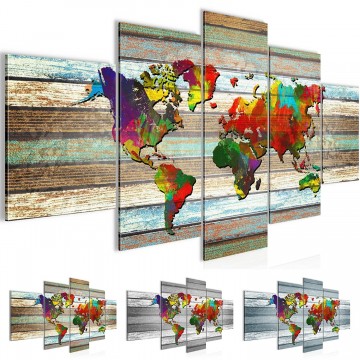 Canvas 5 luik schilderij wereldkaart hout 1 200 x 100 cm 10545