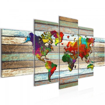 Canvas 5 luik schilderij wereldkaart hout 2 200 x 100 cm 10545