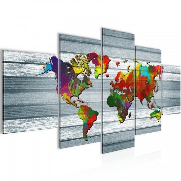 Canvas 5 luik schilderij wereldkaart hout 4 200 x 100 cm 10545