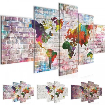 Canvas 5 luik schilderij wereldkaart muur 1 200 x 100 cm 10695