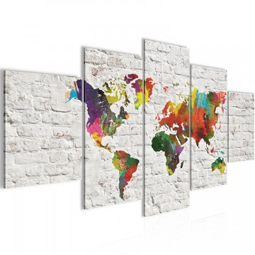 Canvas 5 luik schilderij wereldkaart muur 3 200 x 100 cm 10695