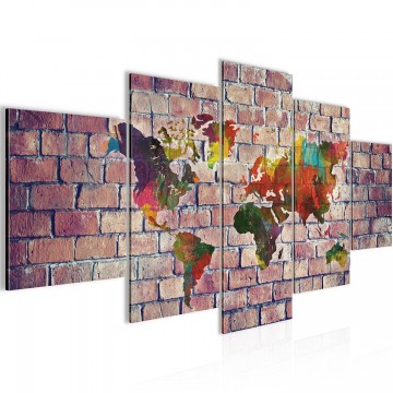 Canvas 5 luik schilderij wereldkaart muur 4 200 x 100 cm 10695