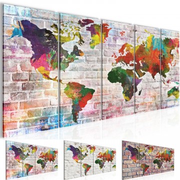 Canvas 5 luik schilderij wereldkaart muur1 220 x 80 cm 106955