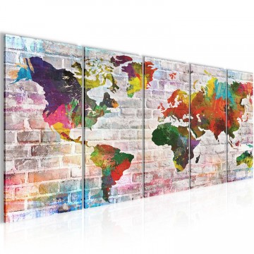 Canvas 5 luik schilderij wereldkaart muur2 220 x 80 cm 106955