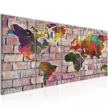 Canvas 5 luik schilderij wereldkaart muur4 220 x 80 cm 106955