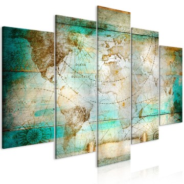 Canvas 5 luik schilderij wereldkaart vintage 240 x 112 cm k c 0123 b m