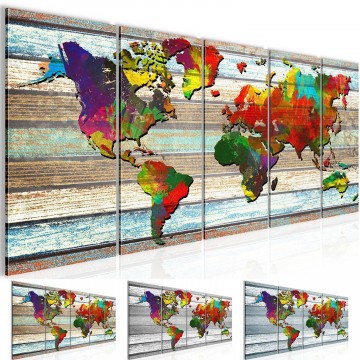 Canvas 5 luik schilderij wereldkaart1 220 x 80 cm 105455