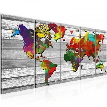Canvas 5 luik schilderij wereldkaart3 220 x 80 cm 105455