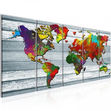 Canvas 5 luik schilderij wereldkaart4 220 x 80 cm 105455
