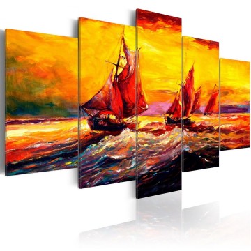 Canvas 5 luik schilderij woeste zee 2 240 x 112 cm cb 0115 bm