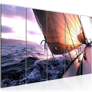 Canvas 5 luik schilderij zeilboot 1 220 x 80 cm 600955