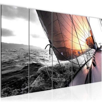 Canvas 5 luik schilderij zeilboot 2 220 x 80 cm 600955