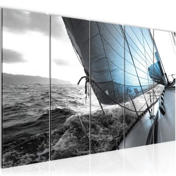 Canvas 5 luik schilderij zeilboot 3 220 x 80 cm 600955