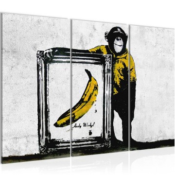 Canvas schilderij 3 luik banksy   aap warhol 2 130 x 80 cm 302231 wwwuwhuisinrichtingnl