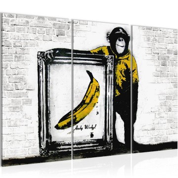 Canvas schilderij 3 luik banksy   aap warhol 3 130 x 80 cm 302231 wwwuwhuisinrichtingnl