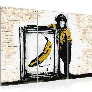 Canvas schilderij 3 luik banksy   aap warhol 4 130 x 80 cm 302231 wwwuwhuisinrichtingnl