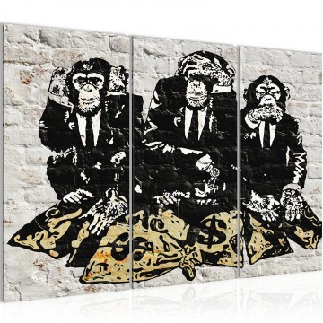 Canvas schilderij 3 luik banksy   bankroof 2 130 x 80 cm wwwuwhuisinrichtingnl