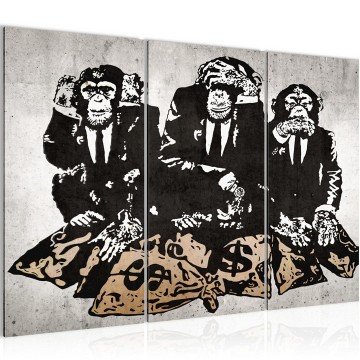 Canvas schilderij 3 luik banksy   bankroof 3 130 x 80 cm 303431 wwwuwhuisinrichtingnl