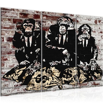 Canvas schilderij 3 luik banksy   bankroof 4 130 x 80 cm 303431 wwwuwhuisinrichtingnl