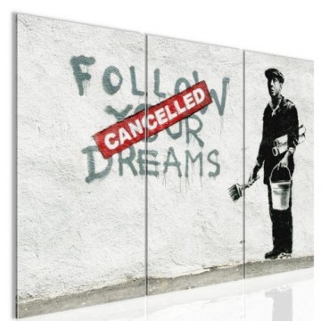Canvas schilderij 3 luik banksy   follow your dreams 130 x 80 cm wwwuwhuisinrichtingnl