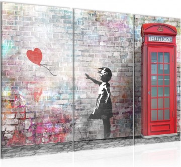 Canvas schilderij 3 luik banksy   girl with balloon 130 x 80 cm 033031b