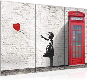 Canvas schilderij 3 luik banksy   girl with balloon 130 x 80 cm 033031c