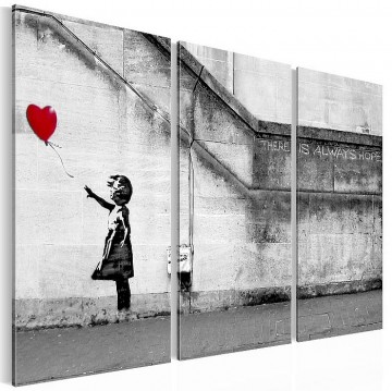 Canvas schilderij 3 luik banksy   hope 130 x 80 cm wwwuwhuisinrichtingnl